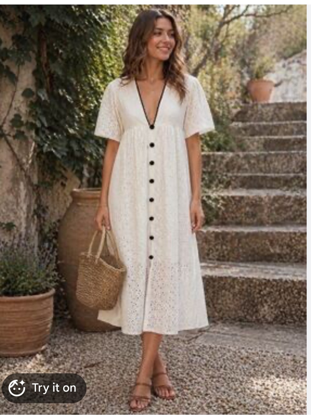 UO Eyelet button-Front Midi Dress
